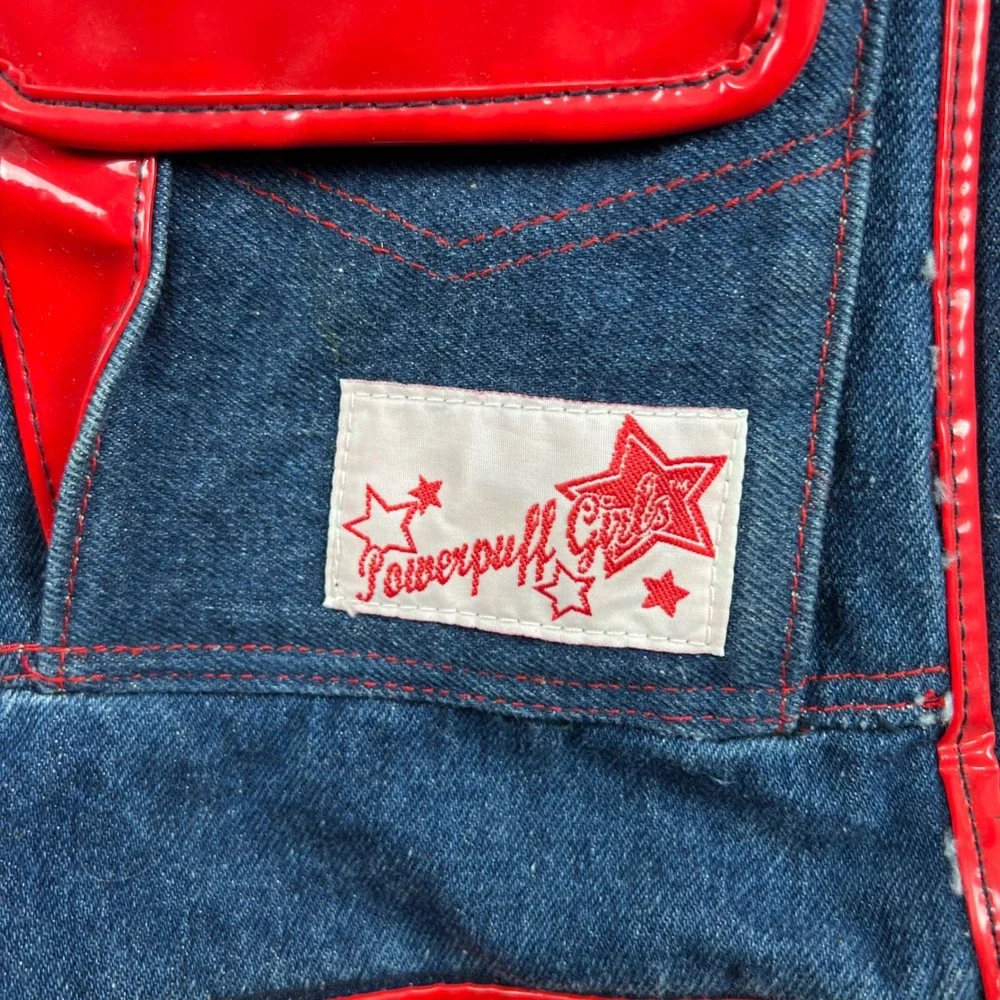 Vintage Powerpuff Girls Denim Tote Bag Red Patent‎ Trim Cartoon Network Y2K Kids
